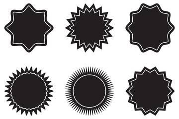 Set of black and white badges. Set of vector starburst, sunburst badges. Starburst silhouettes. Set of starburst, sunburst badges. Design elements for sale sticker, price tag. - obrazy, fototapety, plakaty