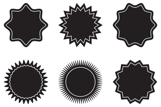 Set of black and white badges. Set of vector starburst, sunburst badges. Starburst silhouettes. Set of starburst, sunburst badges. Design elements for sale sticker, price tag.