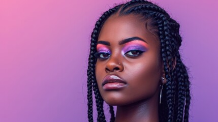 Captivating Makeup on Black Woman with Braids
