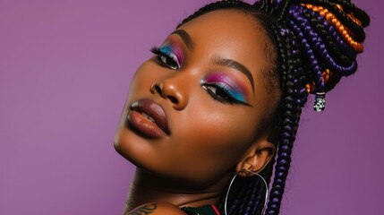 Woman with Vibrant Makeup and Braids