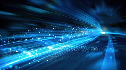 abstract futuristic background with blue black glowing neon moving speed wave lines