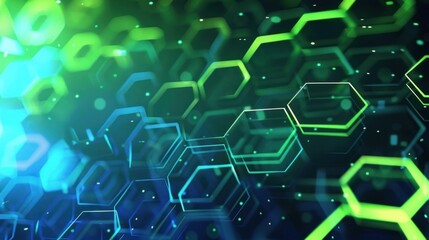 Abstract computer technology background with yellowish green color hexagon board - obrazy, fototapety, plakaty