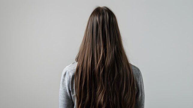 Woman with beautiful healthy shiny long hair, rear view.