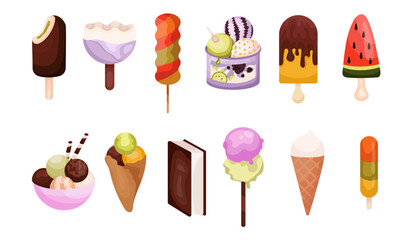 Ice cream collection, creamy and juicy, vector illustration, isolated