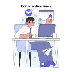 Fototapeta na wymiar Conscientiousness aspect of the Big Five Personality. Flat vector illustration.