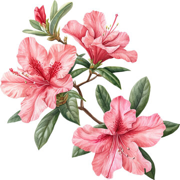 azalea , watercolor flowers, watercolor illustration