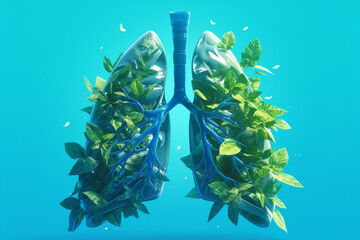  Human Lungs with Mint Leaves. Fresh Breath