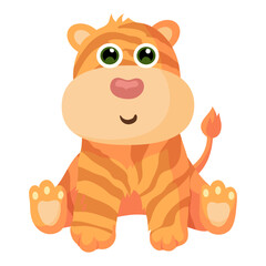 Cute flat vector illustration with African animalsand plants: giraffe,crocodile,monkey, lion,tiger,zebra,rhinoceros,elephant,hippopotamus. and palms