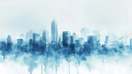 Fotobehang Aquarelschilderij wolkenkrabber  watercolor sketch city buildings background abstract painting Generative AI