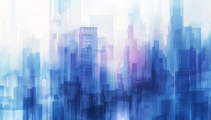 abstract colorful watercolor painting of blue cityscape Generative AI