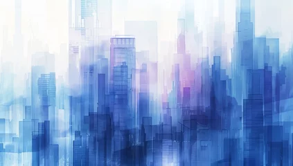 Velvet curtains Watercolor painting skyscraper abstract colorful watercolor painting of blue cityscape Generative AI