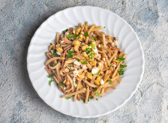 Turkish Noodle - Eriste with cheese, walnuts and parsley.