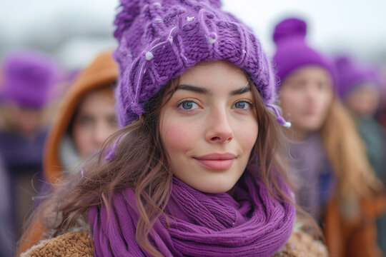 Young Woman in Purple Winter Gear