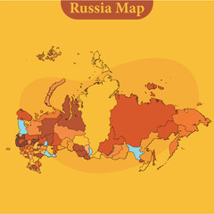 National map of Russia map vector with regions and cities lines and full every region