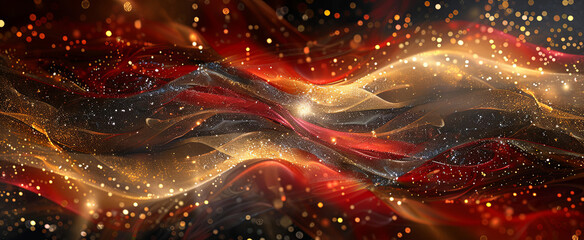Abstract blurred background of yellow and red glowing particles. Perfect for banners or wallpapers.