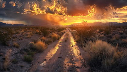 Fototapeta premium Nevada Mojave Desert, southern nevada, road in the desert, american desert, desert landscape, emty desert