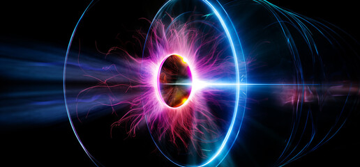 Quantum Technology background with plasma energy, nuclear fusion technology - 746737381