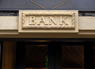 Vintage Bank Sign in stone