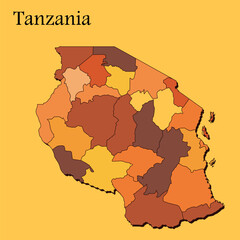 National map of Tanzania map vector with regions and cities lines and full every region