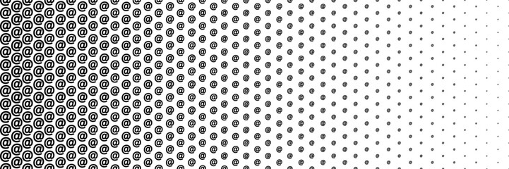 horizontal black halftone of  at sign design for pattern and background.