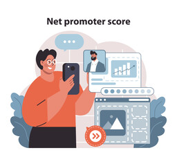 Net promoter score concept. Illustration captures measuring customer loyalty.