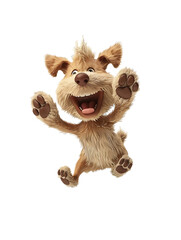 Cartoon character of a cute dog jumping happily on a transparent background PNG.