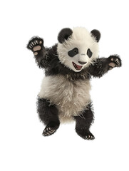 3D rendering cute cartoon characters Funny panda jumping happily on PNG transparent background.