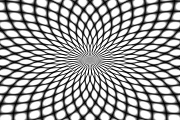 Obraz premium Abstrakcyjny geometryczny układ czarnych siatkowych rozmytych linii na białym tle skupionych centralnie - tapeta, tekstura, kalejdoskop