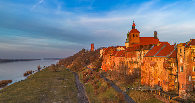 Beautiful architecture of Grudziadz with granaries at Wisla river, Poland

