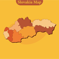 National map of Slovakia map vector with regions and cities lines and full every region
