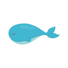 Vector sea blue whale. Hand drawn illustration for travel design.