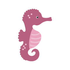 Vector pink seahorse. Hand drawn illustration for travel design.