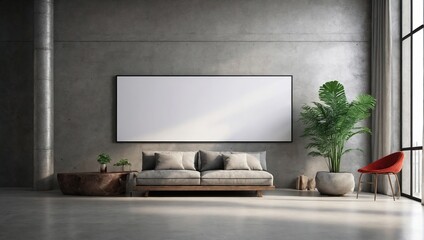 Contemporary concrete interior with empty banner
