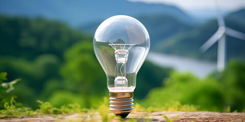 Green energy. Bulb with leaves and plants. Concept of renewable clean energy and saving electricity bill cost..