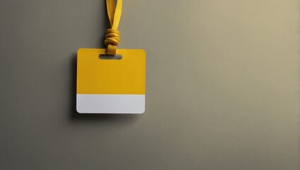 empty Blank nametag on a string on yellow background copy space