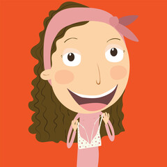 Girl with her first bra in hands. Vector Illustration.