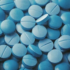 A blue background with various pills and medicines 