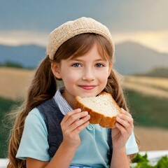 A child is eating a sandwich during their school break