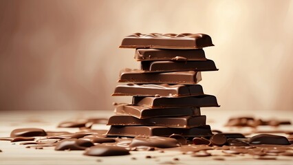 stack of a chocolate bar on beige background