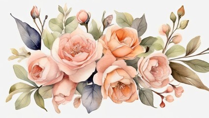 flowers isolated on white background. Watercolor illustration