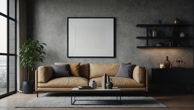 Mockup frame in modern living room interior background