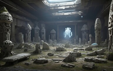 Ancient alien ruins wide angle environment view