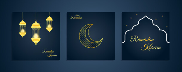 Ramadan posters set with moon and lamp. Ramadan Vector Design set for Holy Ramadan celebration event. illustration can be use for poster, banner, invitation, banner and greeting card