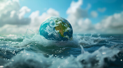 Model of the planet Earth floating on the waves, World Water Day