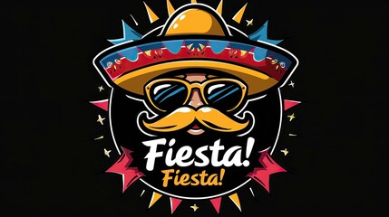 Stylized fiesta emblem with mustachioed character wearing a sombrero.