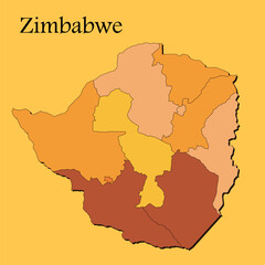 National map of Zimbabwe map vector with regions and cities lines and full every region