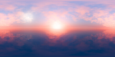 Pastel sky at sunset with tranquil sea of clouds and soft light reflections 3d render illustration 360 panorama vr environment map