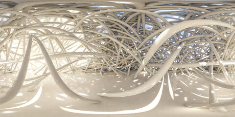 Intricate white sculpture with numerous lines 3d render illustration 360 panorama vr environment map