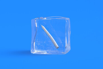 Wax candle in ice cube. 3d illustration