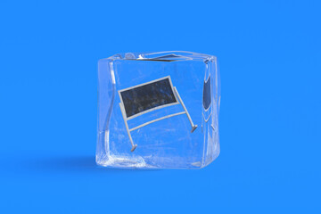 Сhalkboard in ice cube. 3d illustration